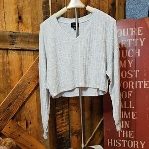 308 Lumiere Light Gray Ribbed V-Neck Cropped shirt